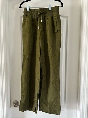 QUINCE 100% European Linen Wide Leg Pants - Martini Olive ONLY - S Long
